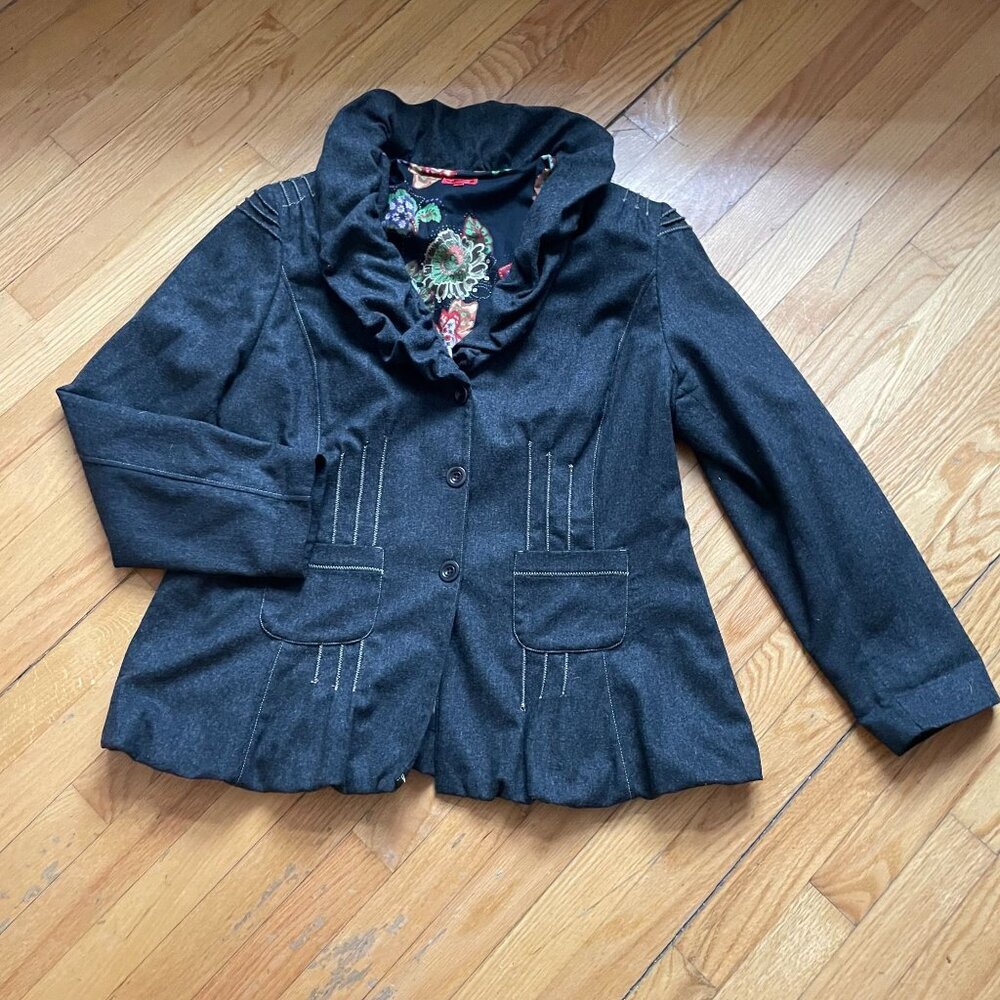Nadine H Ruffle Collar Blazer Jacket Women's Size 46 Blue Preppy Elegant Work